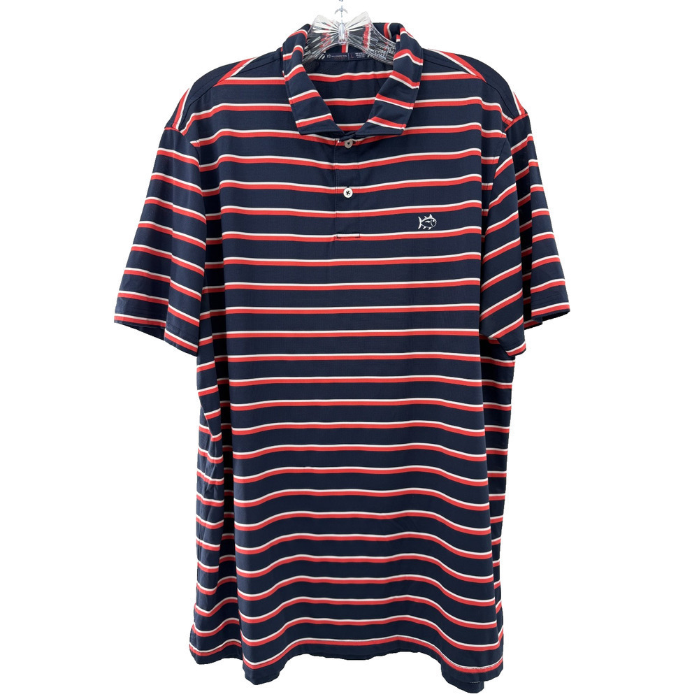 Southern Tide Men's Striped Short Sleeve Collared Polo Golf Shirt Size Large